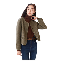 De la laine dombre gig double face femme manteau 2023 automne et hiver nouveau collier rond petit manteau de fourrure court