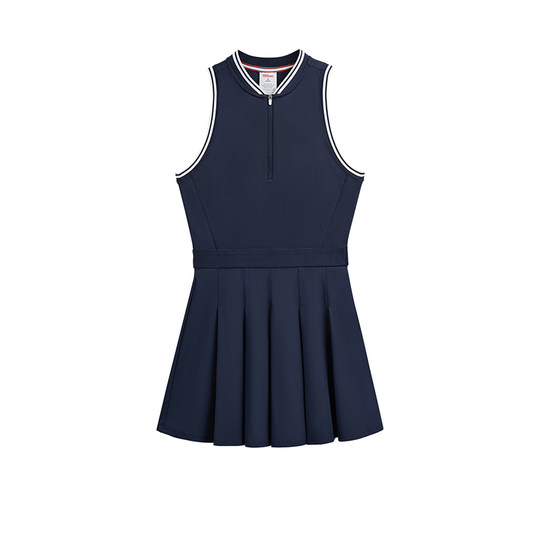 Wilson威尔胜官方夏季女士运动半拉链立领百褶紧身网球针织连衣裙