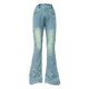 Li Li Clothing raw edge butterfly embroidered micro-flared jeans for women 25 winter new high-waisted slim stretch flared pants