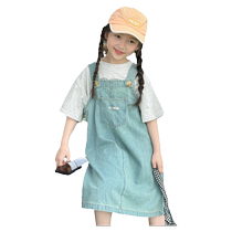 YOJIA Girl Dress Dress 2024 New Spring Dress Childrens Spring Ocean Spring Summer Dress Denim Harness Skirt