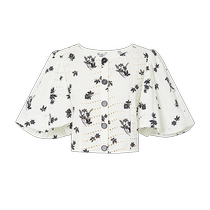 Disennis Summer Resort Style Round Neck Puff Sleeve Printed Short Shirt Cotton Short Sleeve Top for Women