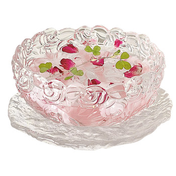 Half-moment glass rose pattern dessert bowl