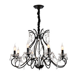 American-Style Crystal Chandelier for Living Room, Bedroom, Dining Room, Simple and Luxurious, Suitable for Wedding, Clothing Store, Unique Black Iron Art Lighting Fixtures