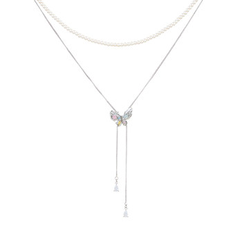 Sumiyaki butterfly pearl collarbone necklace