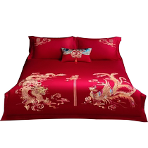 Mercury Home Textiles Cotton Wedding Four-piece Embroidered Big Red Wedding Cotton Set Wedding Festive Bed Sheets and Quilt Covers