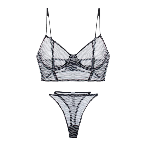 
French sexy mesh underwear ultra-thin style large breasts showing small leopard print lace bra set with steel rings for girls