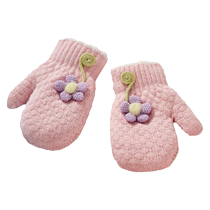 Winter 2-4 year old childrens baby girls cute hanging neck mittens plus velvet and thickening to keep hands warm