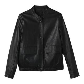 Women's short casual sheepskin jacket trendy leather