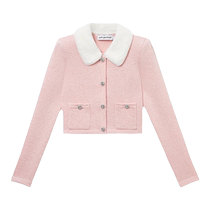 (Same style as Zhang Yuanying) self-portrait 2023 autumn and winter pink sweet knitted lapel top