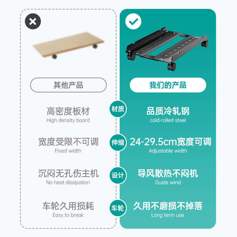 Simple computer host bracket desktop chassis storage rack with pulley heightening fixed tray bracket mobile base