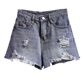 Ripped denim shorts women's summer new Korean chic size large fat MM high waist wide leg slimming A-line hot pants