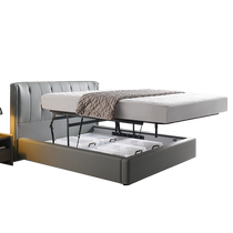 Mousse light luxury modern simple leather bed high box storage bed master bedroom storage wedding bed 1 8m functional large bed Mousse