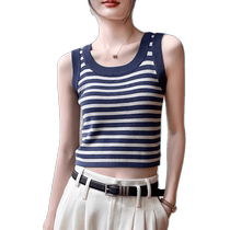 Short stripes hanging vest female round-necked knitted sleeveless topper with suit inner workpiece vest