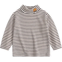 Qi Qi Xiong Boys Bottoming Shirt Autumn and Winter Fever Baby Striped Top Girls Infant Childrens Half Turtle Neck T-Shirt