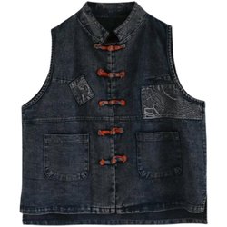 Italian foreign trade brand exports women's outerwear, retro ethnic style disc buckle outer vest, casual waistcoat