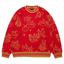 Lining/Li Ning ຂອງແທ້ໃຫມ່ Rijin Doujin ຫົວຂໍ້ວ່າງ pullover knitted sweater AMBT007 ສໍາລັບຜູ້ຊາຍແລະແມ່ຍິງ