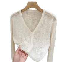 Ice silk knitted sun protection cardigan for women in summer thin style with suspender skirt and slightly see-through air-conditioning shirt jacket V-neck top