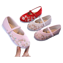 Girls embroidered shoes Chinese style dance shoes childrens Hanfu shoes ethnic style childrens shoes ancient style handmade cloth shoes~~
