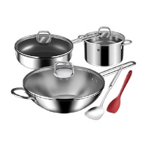 German Zwilling complete set of 5-piece stainless steel pot set wok non-stick frying pan steamer soup pot spatula