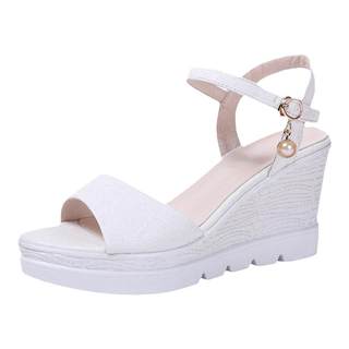 凉鞋女平底2025年新款夏季百搭韩版舒适高跟鱼嘴鞋防水台坡跟女鞋