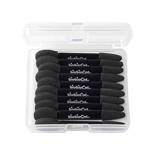 biubiucat便携遮瑕刷眼影刷眼部化妆工具双头海绵眼影棒10支盒装