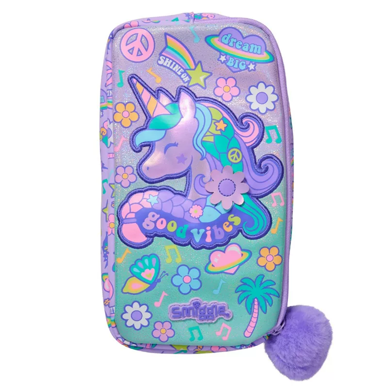 Fuchsia universal pencil case for students, double-layer gift box with zipper, unicorn