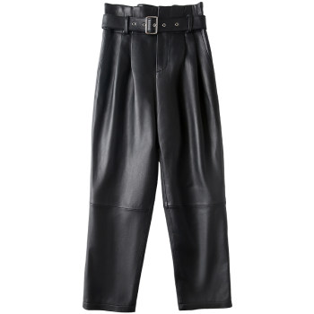 Sheepskin genuine leather leather trousers for women, high-waisted, slimming belt trousers for slim feet, matte cigarette tube nine-point trousers for autumn and winter new fashion Sheepskin genuine leather leather trousers for women, high-waisted, slimming belt trousers for slim feet, matte cigarette tube nine-point trousers for autumn and winter new fashion