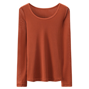 丹语纱衣打底衫女士网衫长袖内搭双层网纱t恤沙体蕾丝上衣秋冬款