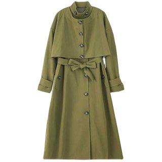 2023军绿色卡其色秋季新款 现货 欧韩时尚长款显瘦风衣外套  腰控