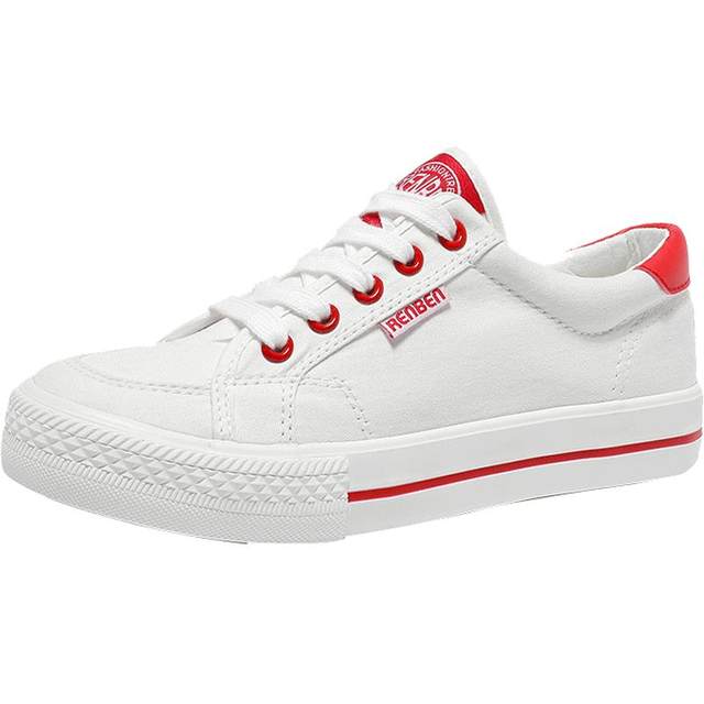 White round-toe canvas shoes human-made casual and versatile low-top