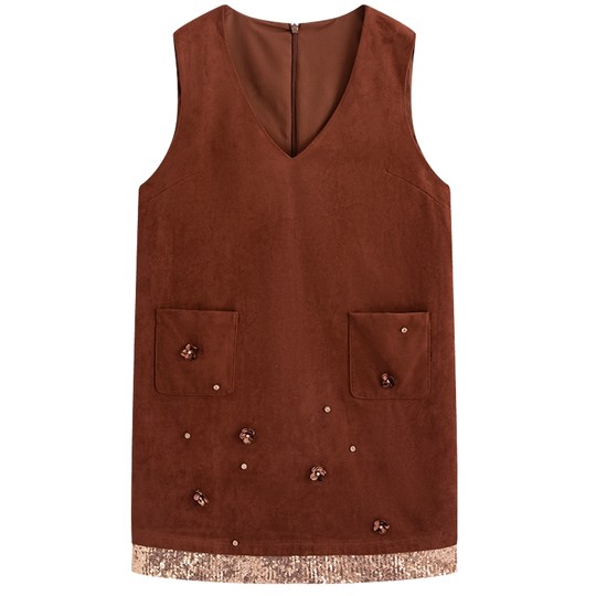 FEXATA斐格思2025秋新品甜美少女感花朵装饰背心连衣裙