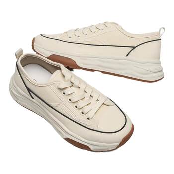 Ai xiaoya co-branded with wang xiaodu hokkaido 4.3cm thick sole heightening canvas white shoes for women with toe flip flops