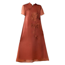 Nouveau style chinois amélioration du vent qipao rouge nuage rouge véritable broderie de soie broderie une pièce robe dété mode haut de gamme grosses cartes