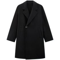 PEACEBIRD woolen woolen coat 2024 winter new loose one-button mid-length black coat for men