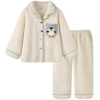 睡衣女款秋冬季加厚珊瑚绒套装2025新款可爱企鹅大码保暖家居服