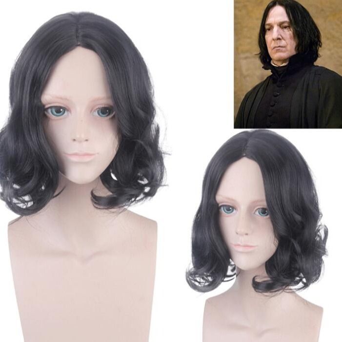 Huliangajun Black Short Curly Hair with a Center Parting Harry Potter Professor Severus Snape Cosplay Wig