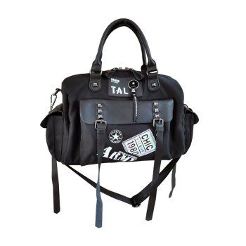 Trendy women's bag nylon with leather personality multi-pocket rivets