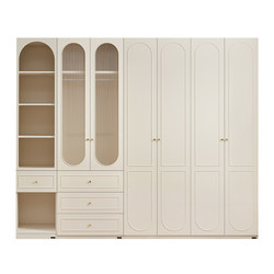 Quanyou Home French-Style Cream-Colored Wardrobe, Light Luxury Bedroom Home-Use Ready-Made Large Wardrobe, Modular Combination Cabinet