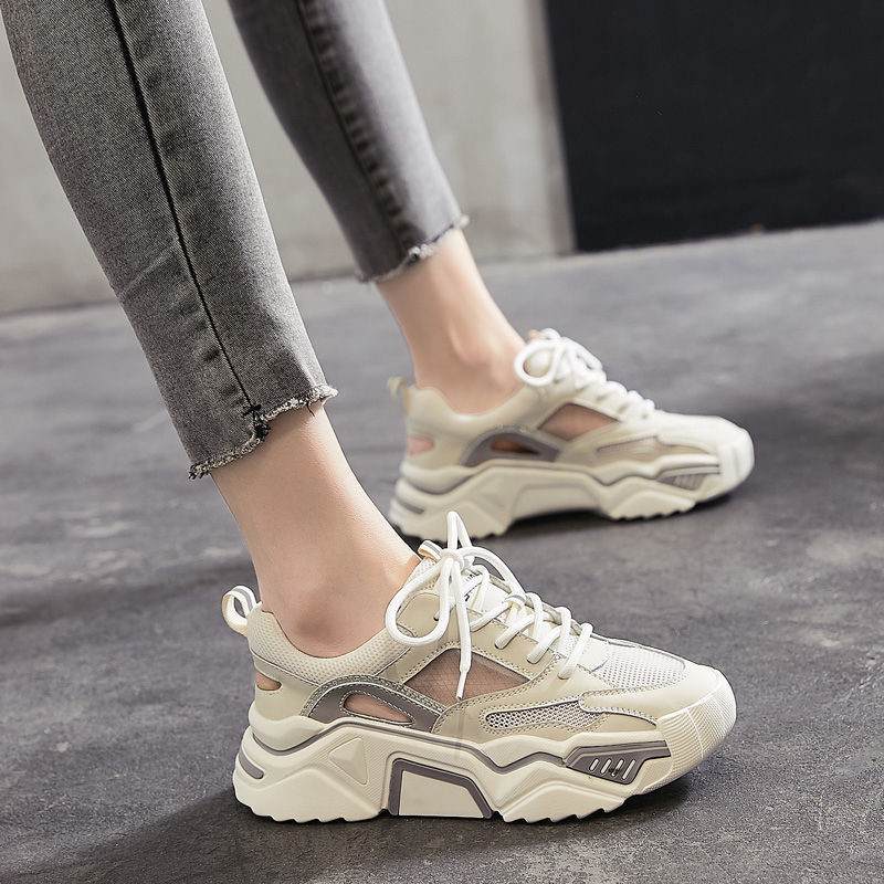 Upscale Old Daddy Shoe Girl 2023 New spring and autumn Net face Breathable Ins Surge in Genuine Leather Sport Women-Taobao