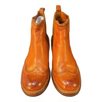 Heavy washed horsehide brogue chelsea spring and autumn men's genuine leather retro trendy boots carved british round-toe short boots