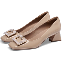 Billion points of pearls] Salsa Su 2024 autumn new style shallow one-leg French high thick heel single shoes womens small leather shoes