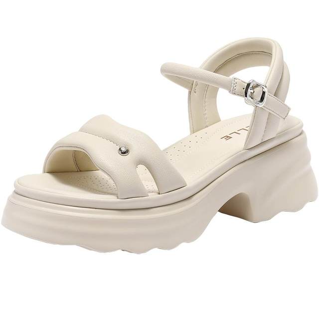 Belle thick-soled heightening one-strap sandals 2025 summer new style French casual sandals for mothers D7Z2DBL5