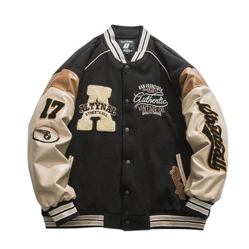 American trendy brand flocking patchwork baseball jersey cotton coat for men and women