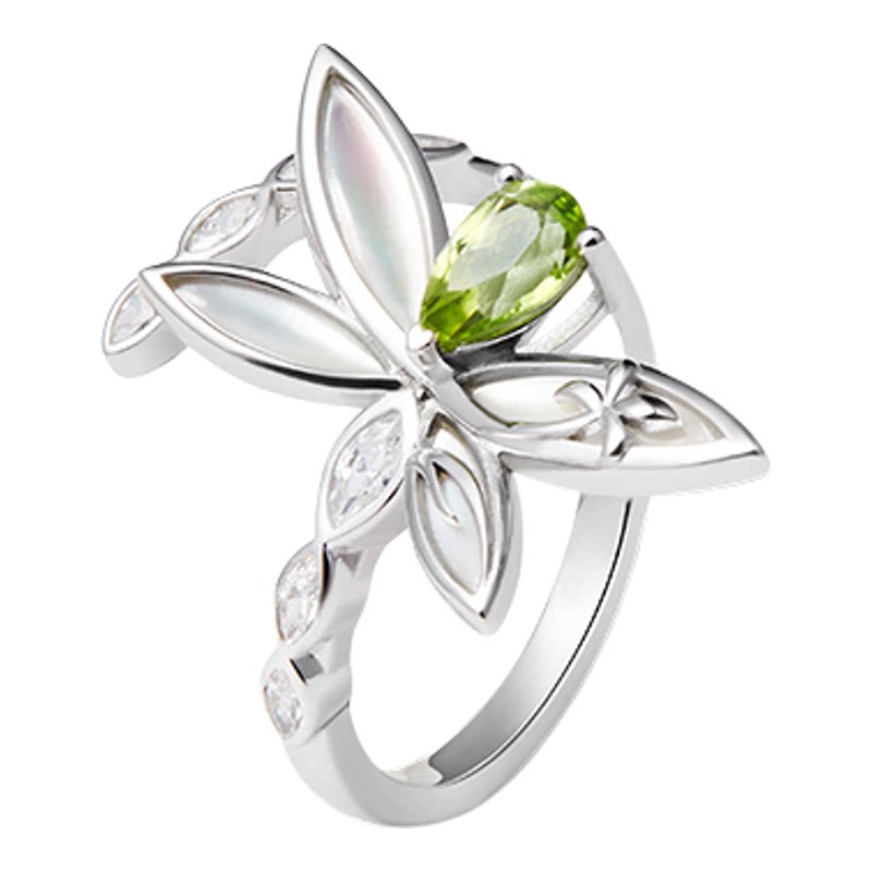 CIGALONG dragonfly peridot ring
