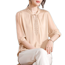 Young mom Summer clothes 2024 new weight lbs real silk blouses foreign air big code mulberry silk gown in old age womens clothes