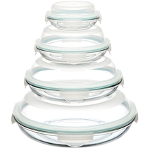 (Self-operated) Glasslock microwave glass disc crisper with lid stackable dishes round tempered