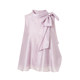 DPLAY Purple Stand Collar Bow Pattern Lace Sleeveless Shirt French Style 2026 Summer New Women's Top