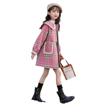 Girls coats spring 2024 new style girls woolen mid-length tops medium and large childrens woolen coats