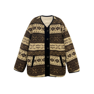 Fair isle reversible cotton coat korean style retro cotton coat