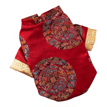 Dog new year's clothes festive chinese new year tang suit plus velvet warm teddy bichon frize new year pet clothing for small and medium-sized dogs